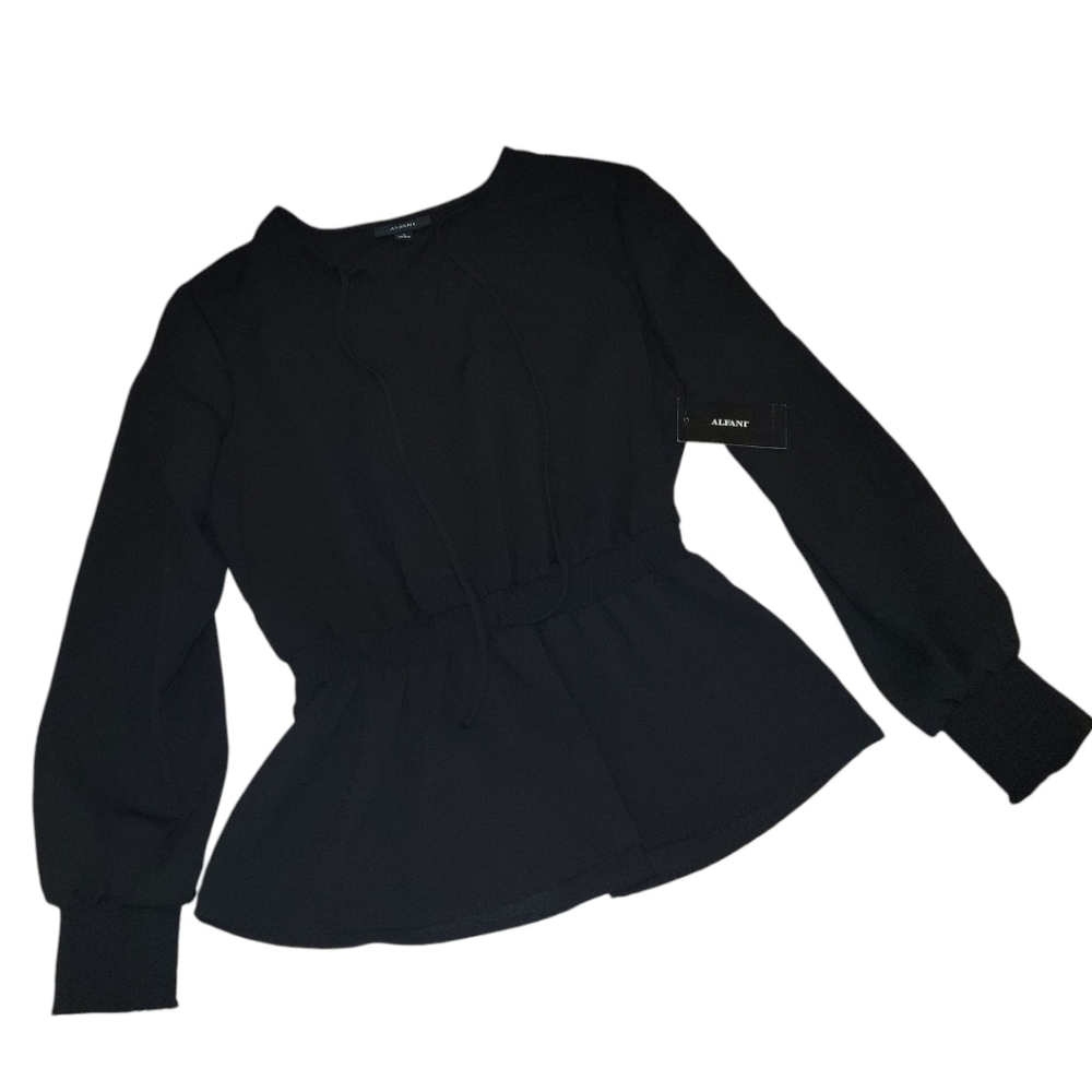 ALFANI Peplum Blouse, Black, SMALL, NWT